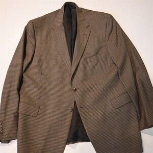 H Freeman 48L Brown Houndstooth Wool USA Made Mens Blazer Suit Jacket Sport Coat